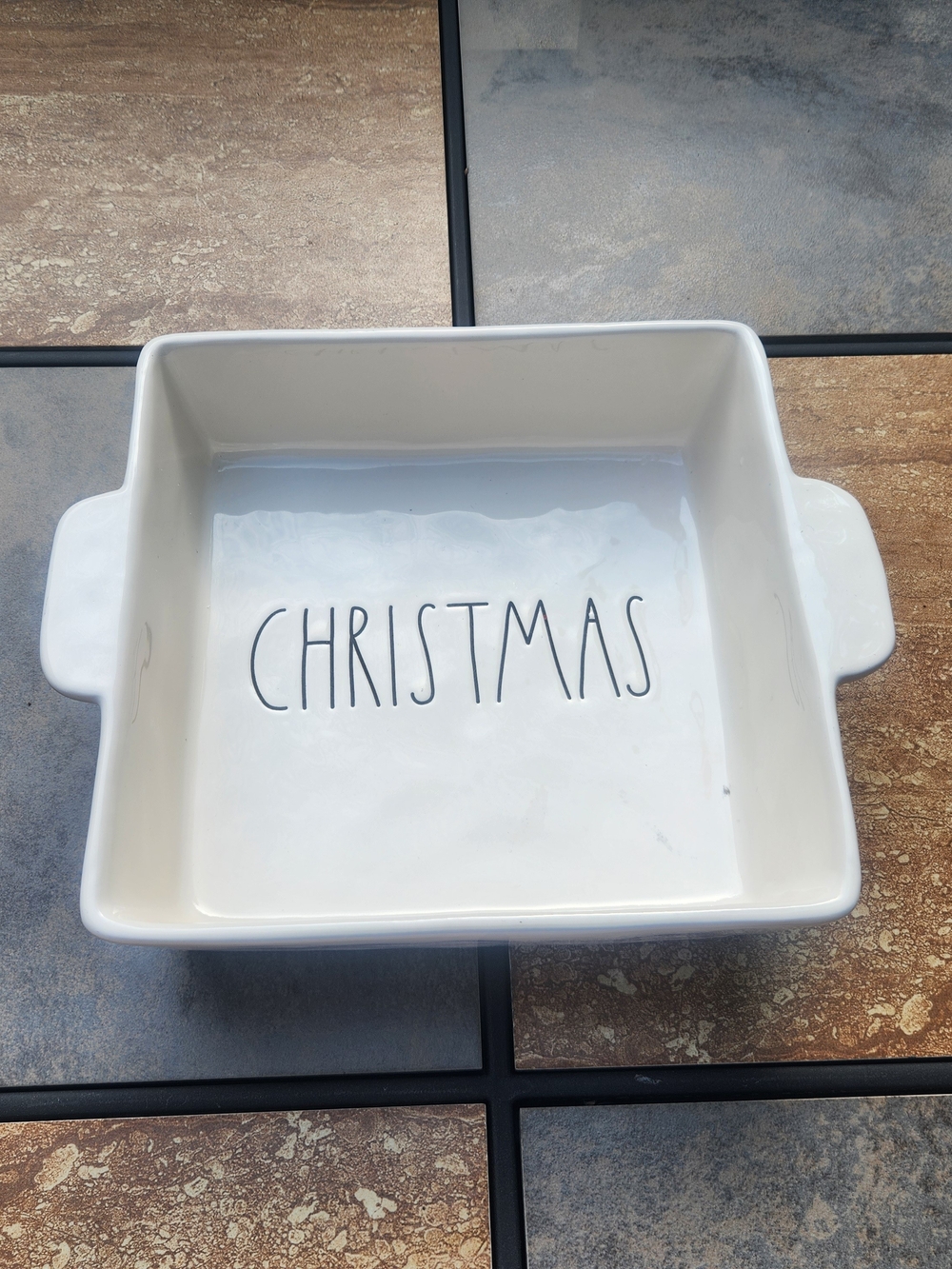 Rae Dunn "CHRISTMAS" Square Ceramic Baking Dish With Handles